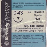 Perma Sharp Suture, Black Braided Silk, Non-Absorbable, C-43, 3-0, 18", 12/Pk, PSN7762S thumbnail 14