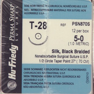 #5-0 Black Silk Suture 27" T-28 Needle 17.5mm Box of 12 thumbnail 6