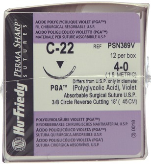 Perma Sharp Suture 4-0 PGA Violet 18 C-22 3/8 Circle 12/Box, PSN389V product image