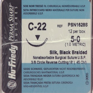 #5-0 Black Silk Suture 18" C-22 Needle 16.2mm Box of 12 product image