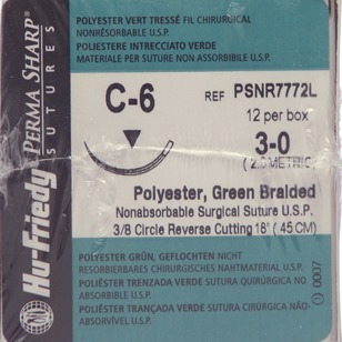 Perma Sharp Suture 3-0 18" Polyester Monofilament C-6 Green 12/Bx product image