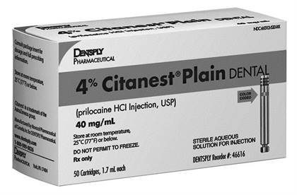 Citanest Prilocaine HCl 4% No Vasoconstrictor 1.7 mL 50/Bx product image