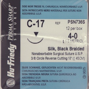 #4-0 Black Silk Suture 18" C-17 Needle 12mm Box of 12 thumbnail 9