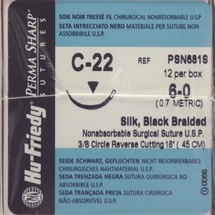 #6-0 Black Silk Suture 18" C-22 Needle 16.2mm Box of 12 thumbnail 8
